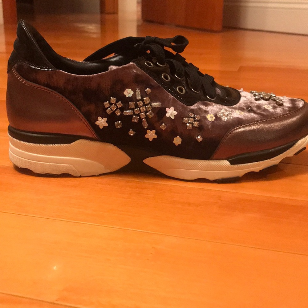 Purple Velvet Rhinestone Sneakers